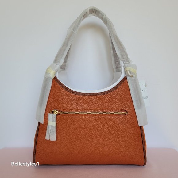 COACH Lori Colorblocked Pebbled Leather & Suede Shoulder Bag- Canyon color⭐ - Picture 6 of 16
